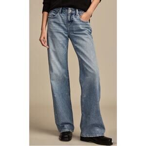 Lucky Light Wash Baggy Wide Leg Mini Rhinestone Bow Jeans Y2K Coquette Size 30